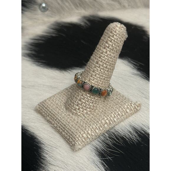 Native American Sterling Silver Orange Spiny Pink Multistone Eternity Ring - Picture 8 of 15